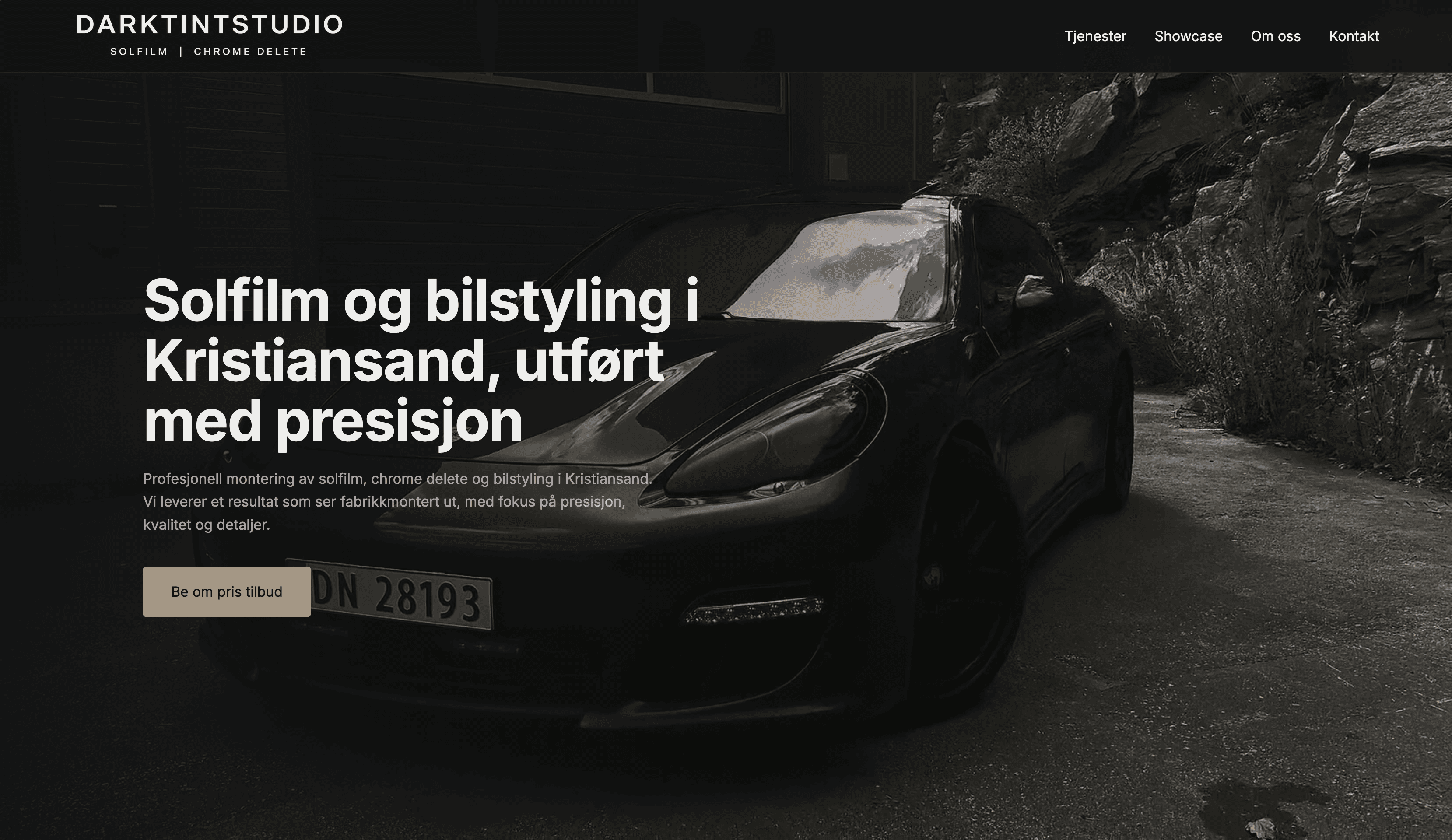 Forsiden av nettsiden til Dark Tint Studio